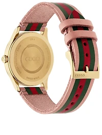 G-Timeless Goldtone Web Leather Strap Watch