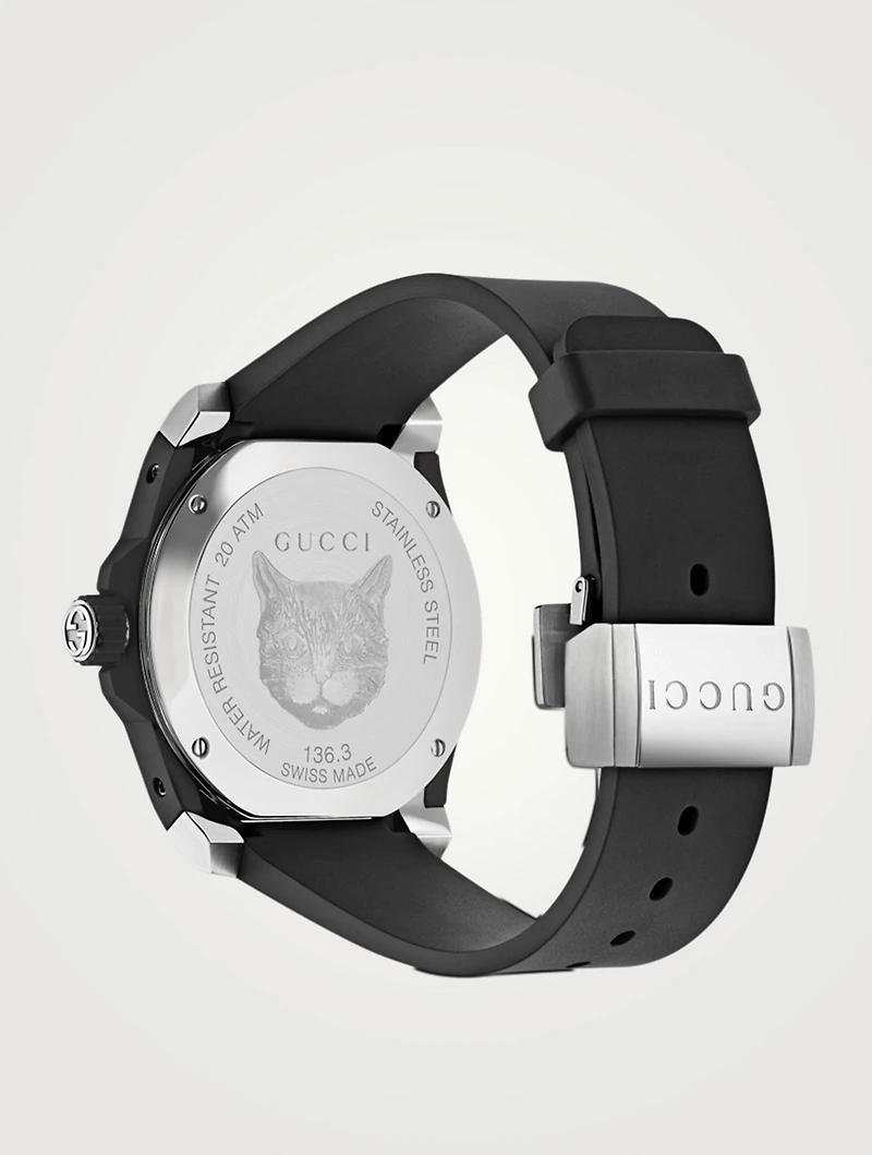 Gucci Dive Feline Stainless Steel Rubber Strap Watch
