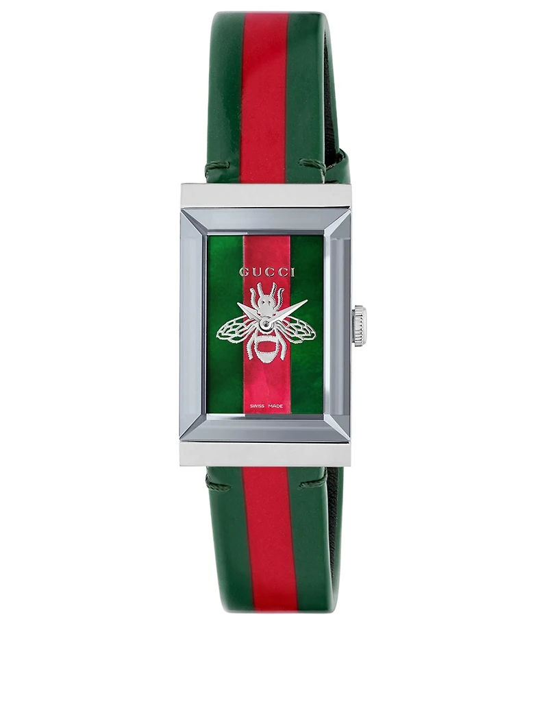 G-Frame Stainless Steel Leather Web Strap Watch