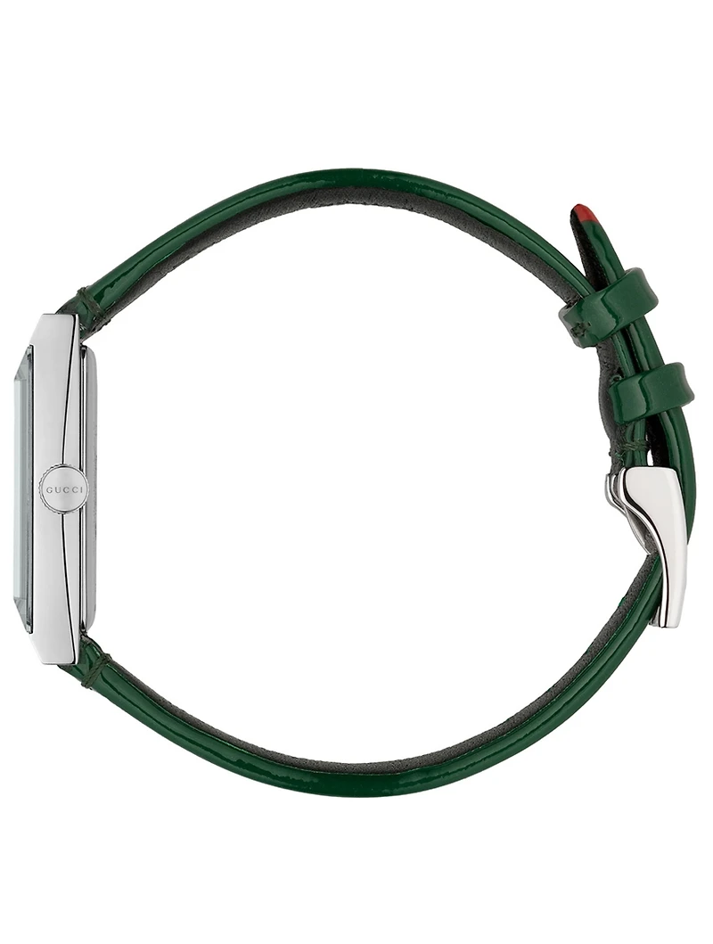 G-Frame Stainless Steel Leather Web Strap Watch