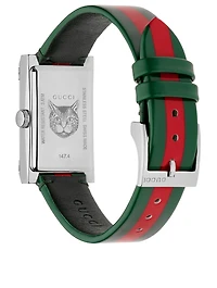 G-Frame Stainless Steel Leather Web Strap Watch