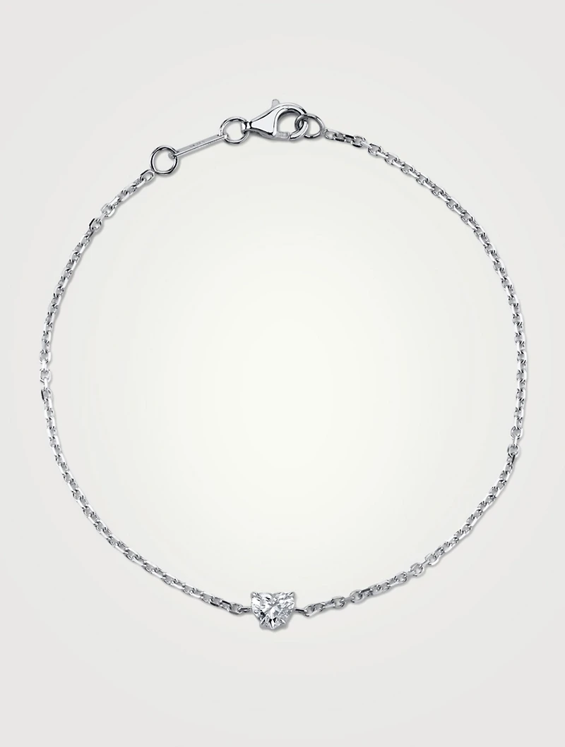 18K White Gold Chain Bracelet With Heart-Shaped Diamond