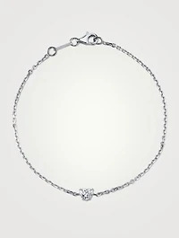 18K White Gold Chain Bracelet With Heart-Shaped Diamond