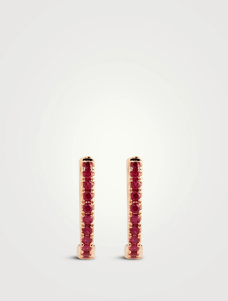 18K Gold Small Huggie Hoop Earrings With Ruby