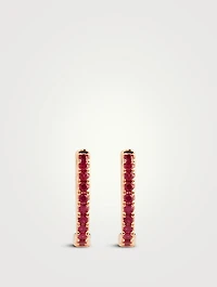 18K Gold Small Huggie Hoop Earrings With Ruby