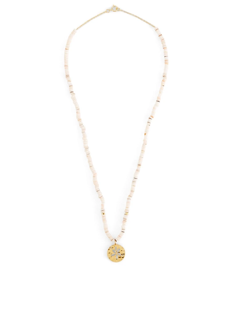Heishi Beaded Necklace With Gold-Plated Sand Dollar