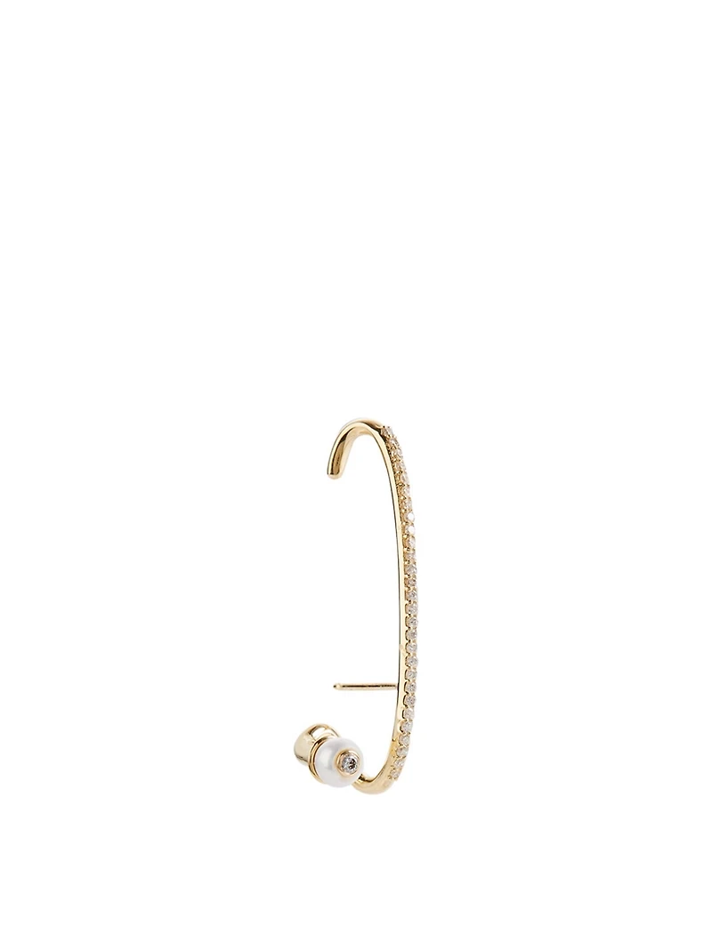 Crescendo Flare 18K Gold Right Earring With Pearl And Diamonds