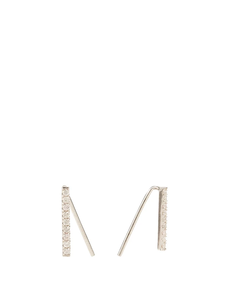 Thread 18K White Gold Ear Hooks With Diamonds