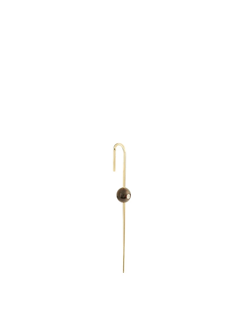 Floating Pearl 18K Gold Ear Pin With Diamond
