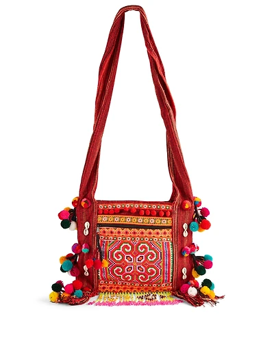 Embroidered Textile Shoulder Bag