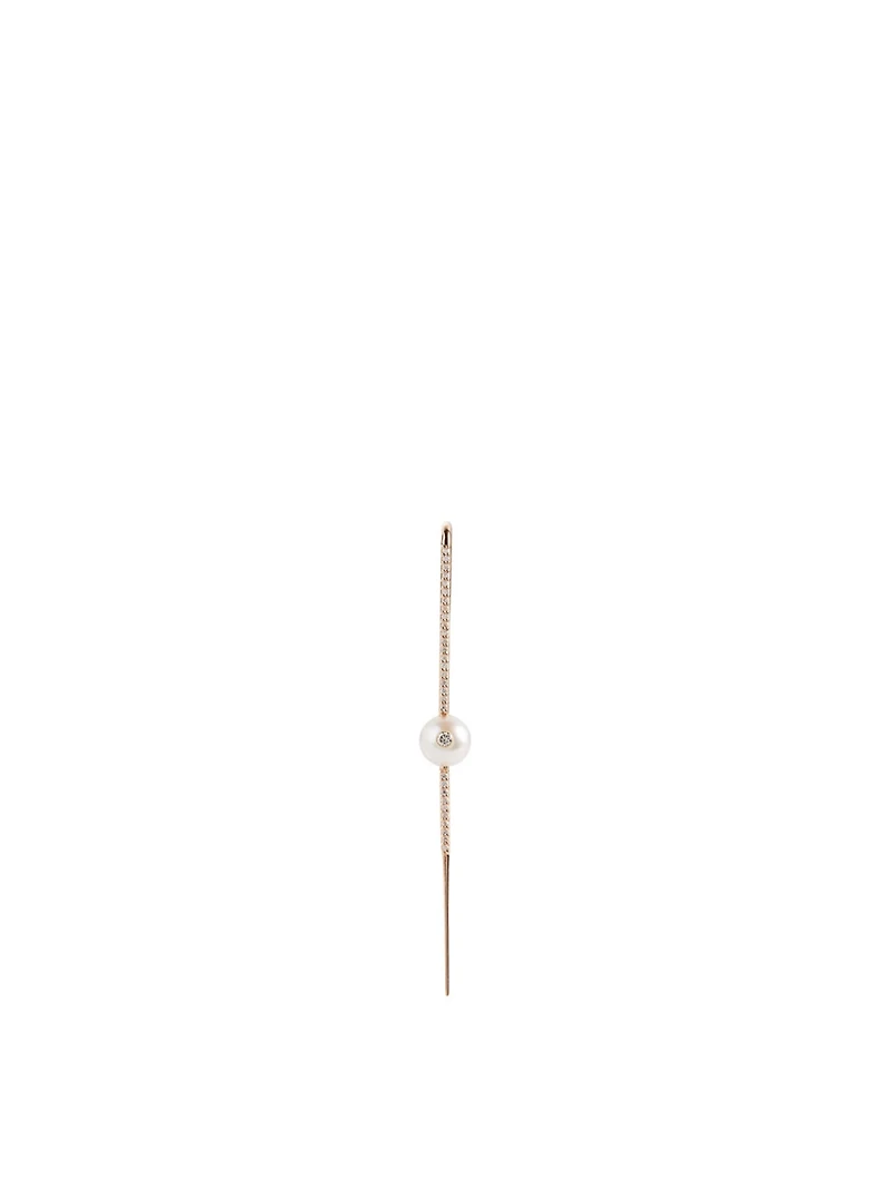 18K Rose Gold Floating Pearl Pavé Diamond Ear Pin