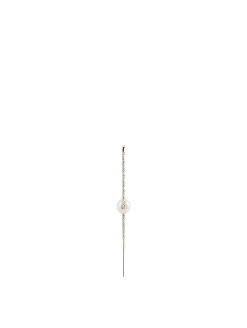 18K White Gold Floating Pearl Pavé Diamond Ear Pin