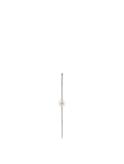18K White Gold Floating Pearl Pavé Diamond Ear Pin
