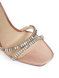 Satin Heeled Sandals With Crystals