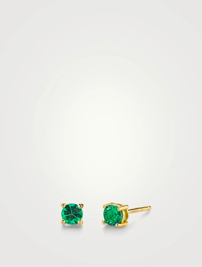 18K Gold Emerald Stud Earrings