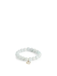 Aquamarine Beaded Bracelet With 14K Gold Diamond Moon And Star Charm