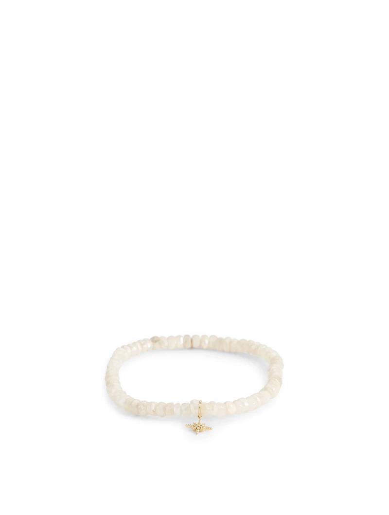 Quartz Beaded Bracelet With Mini 14K Gold Diamond Starburst Charm