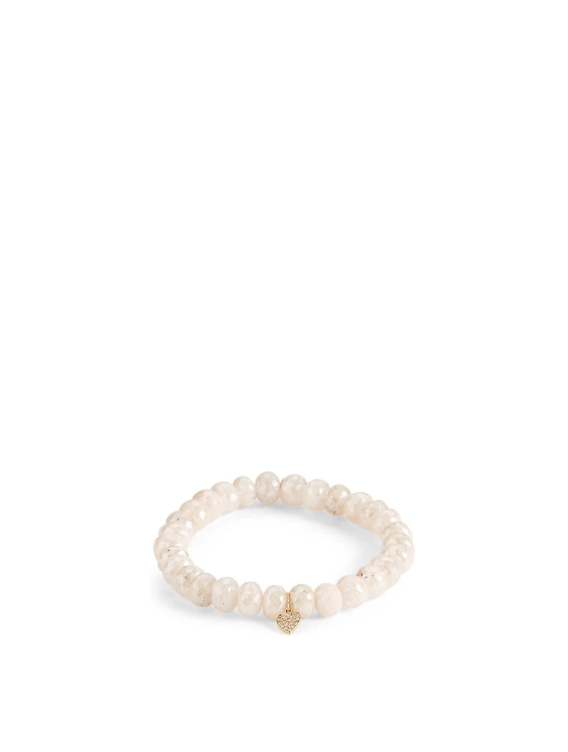 Grapolite Beaded Bracelet With 14K Gold Diamond Heart Charm
