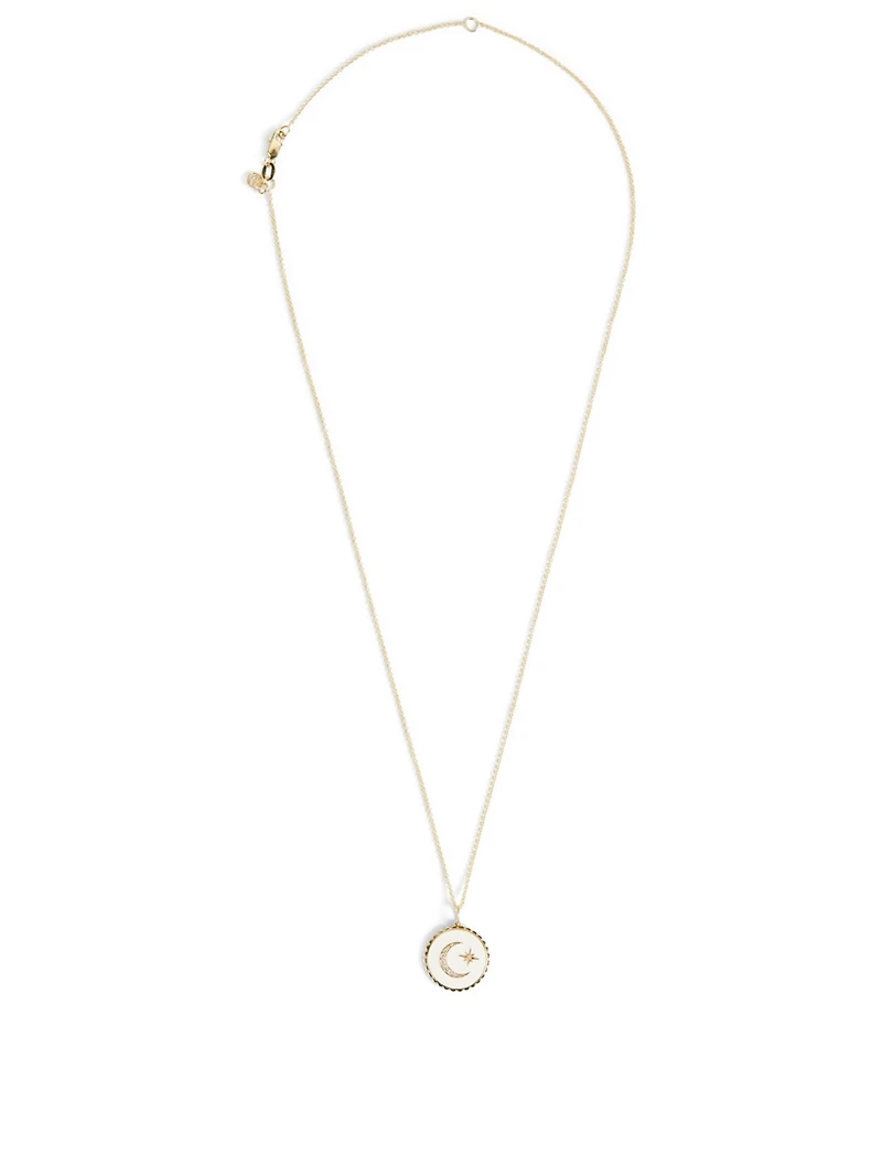 14K Gold Celestial Medallion Pendant Necklace With Diamonds