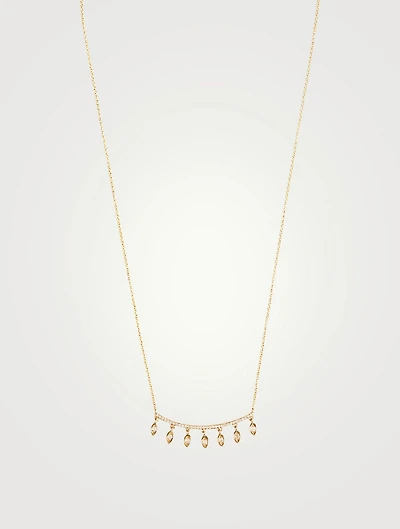 14K Gold Marquis Fringe Bar Necklace With Diamonds