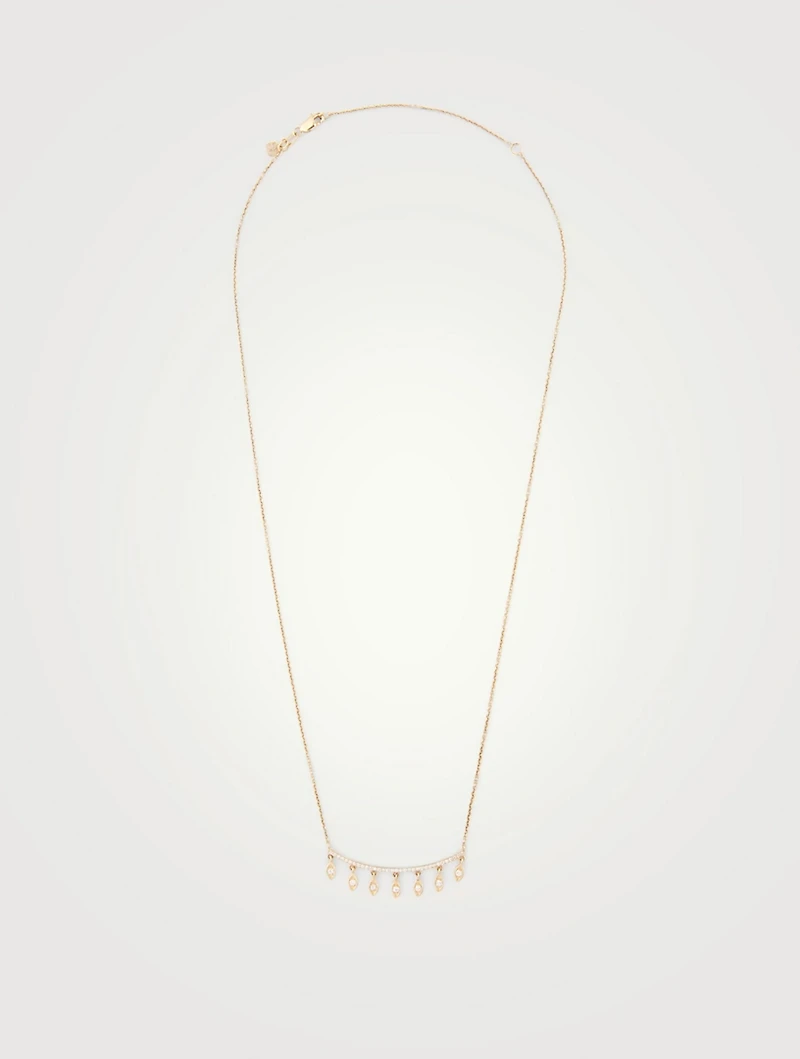 14K Gold Marquis Fringe Bar Necklace With Diamonds