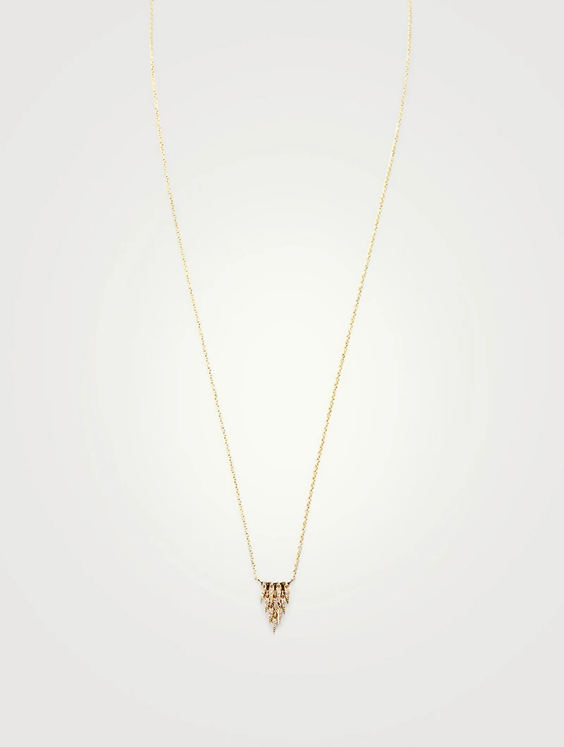14K Gold Cascade Fringe Triangle Necklace With Diamonds