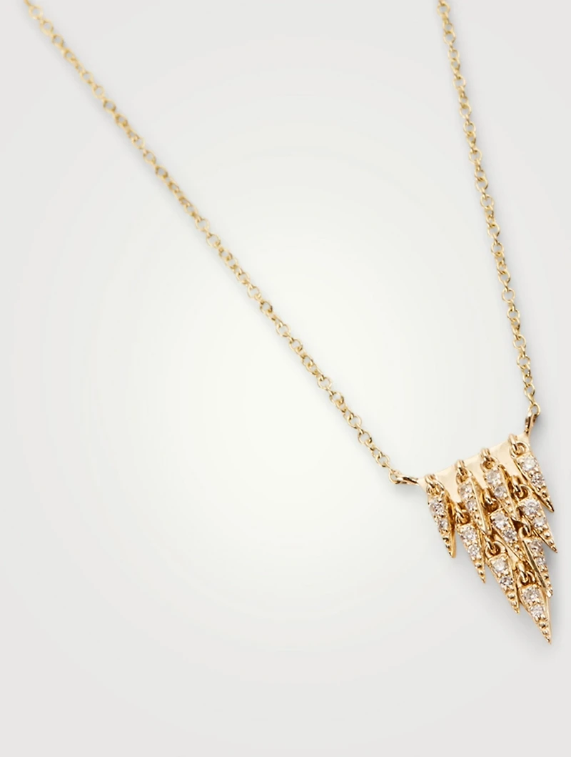 14K Gold Cascade Fringe Triangle Necklace With Diamonds