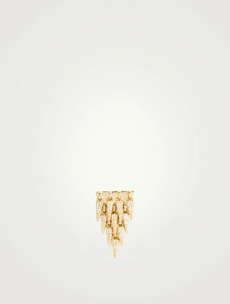 14K Gold Cascade Fringe Triangle Stud Earring With Diamonds
