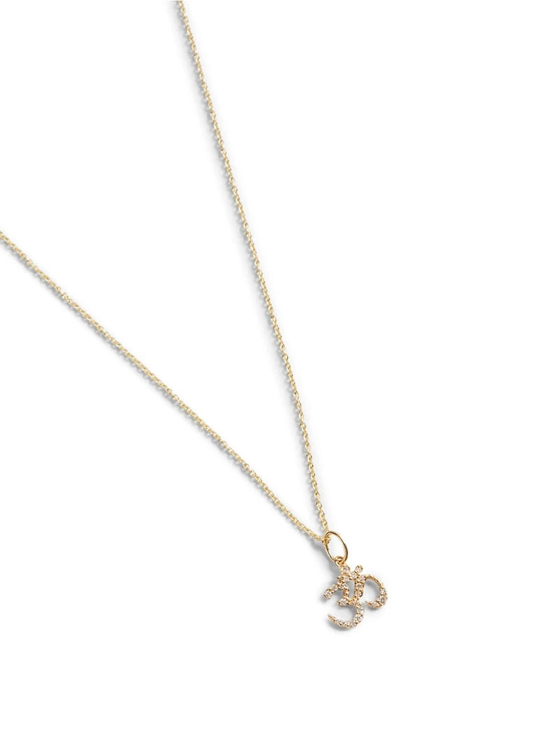 Small 14K Gold Om Charm Necklace With Diamonds