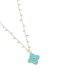 14K Gold Bezel Moroccan Flower Pendant Fringe Necklace With Diamonds