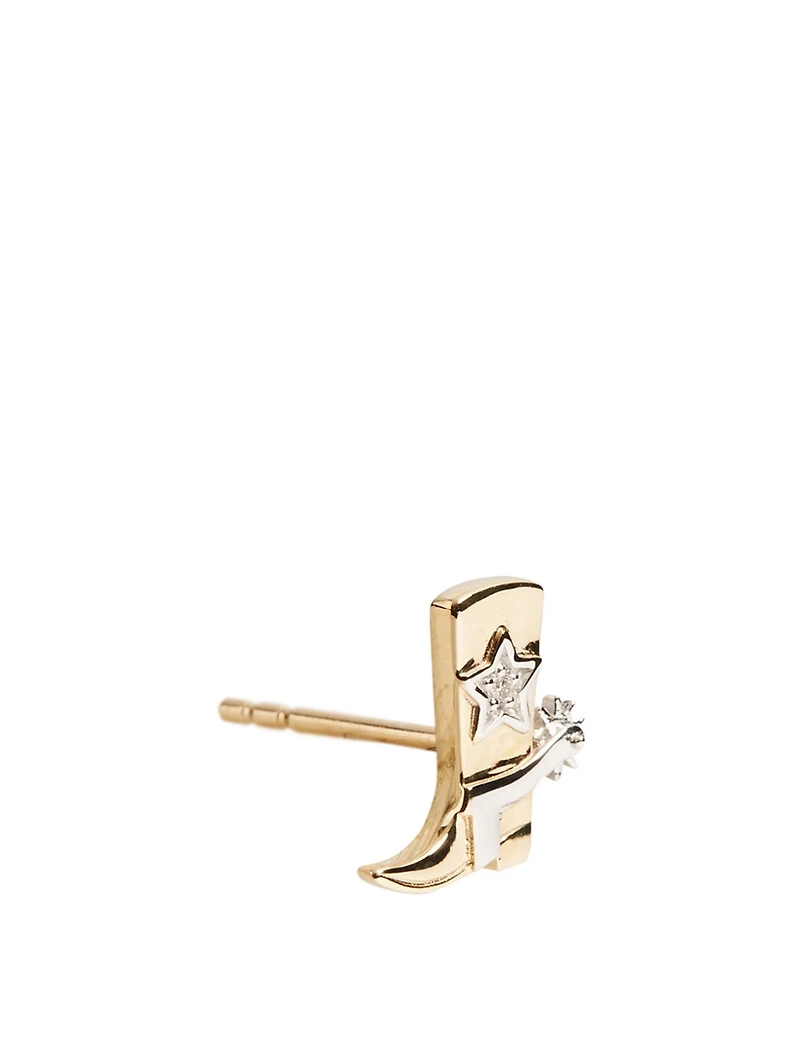 14K Gold Cowboy Boot Stud Earring With Diamond