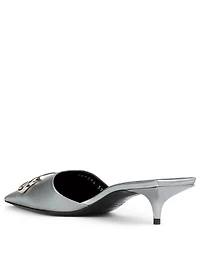 Square Knife Metallic Leather Kitten Heel Mules