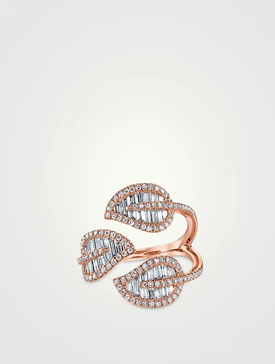 18K Rose Gold Tri-Leaf Ring With Diamonds