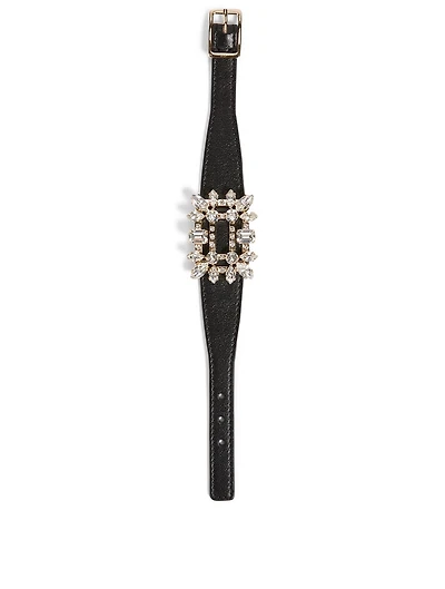 Broche Vivier Leather Bracelet With Swarovski Crystal