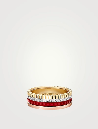 Small Red Edition Quatre Gold Ring With Ceramic And Diamonds