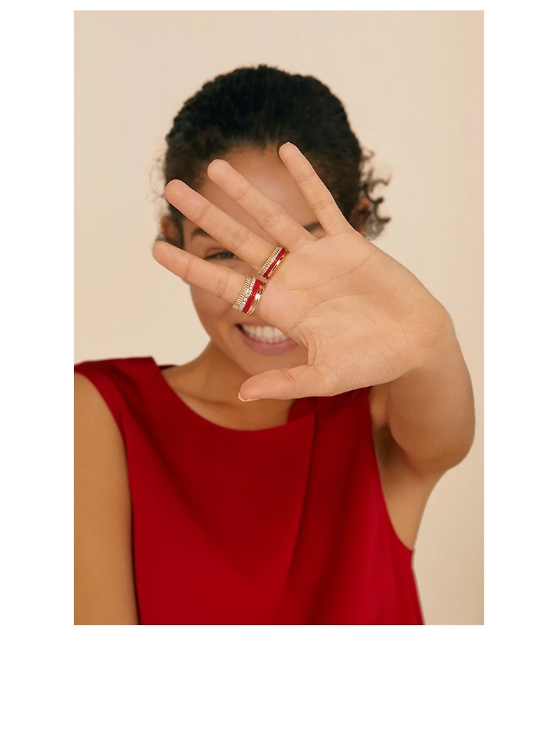 Small Red Edition Quatre Gold Ring With Ceramic And Diamonds