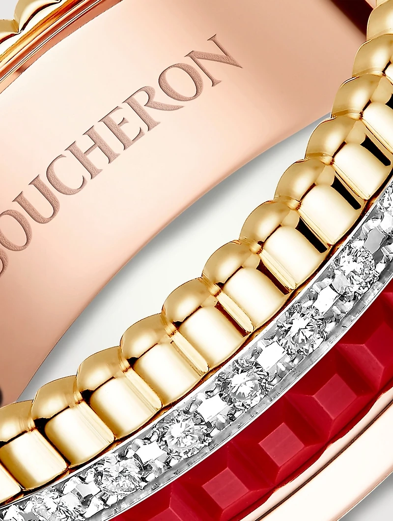Small Red Edition Quatre Gold Ring With Ceramic And Diamonds
