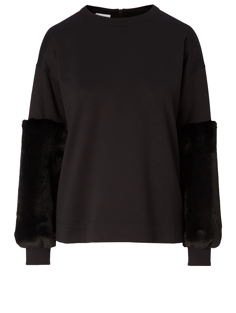Cotton-Blend Sweater With Faux Fur Cuff