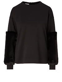 Cotton-Blend Sweater With Faux Fur Cuff