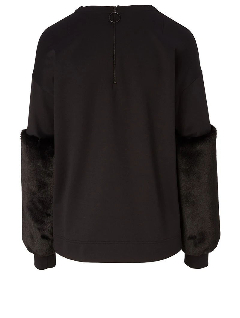 Cotton-Blend Sweater With Faux Fur Cuff