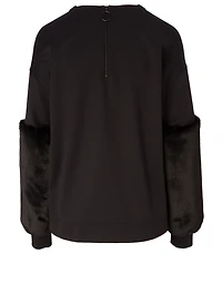 Cotton-Blend Sweater With Faux Fur Cuff