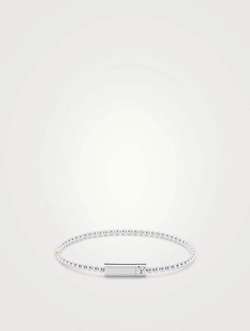 11g Polished Sterling Silver Bead Bracelet With Brushed 18K Gold Bead