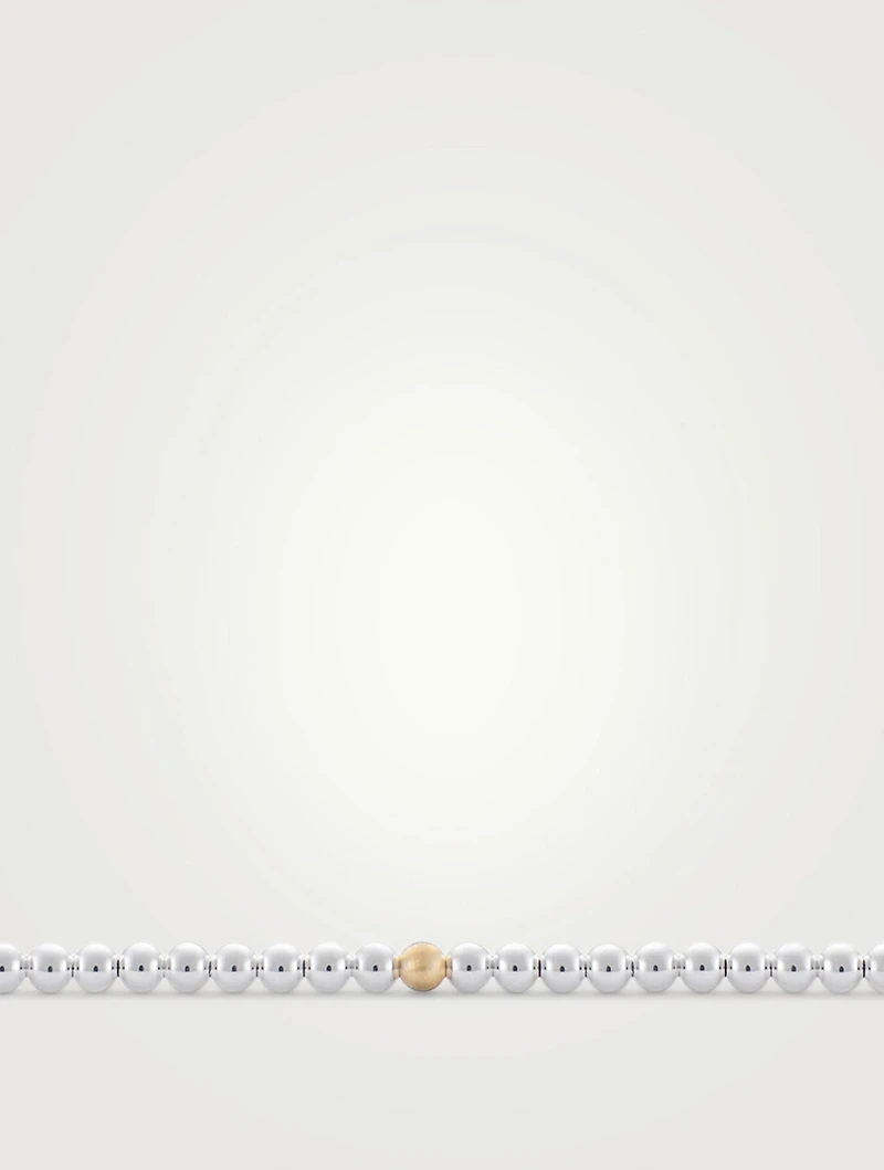 11g Polished Sterling Silver Bead Bracelet With Brushed 18K Gold Bead