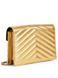 YSL Monogram Envelope Metallic Leather Chain Wallet Bag