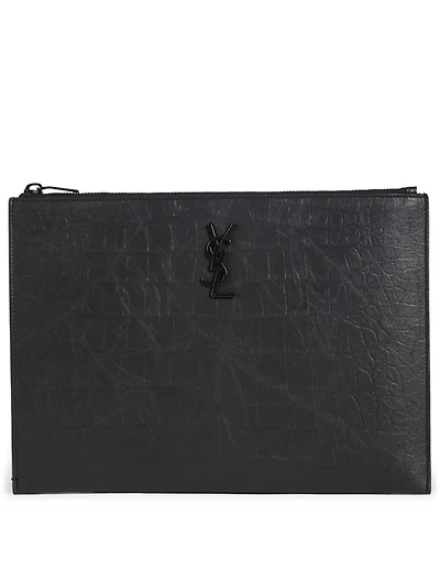 Monogram Croc-Embossed Leather Tablet Holder