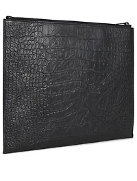 Monogram Croc-Embossed Leather Zipped Pouch