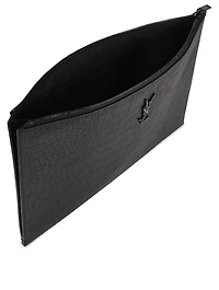 Monogram Croc-Embossed Leather Zipped Pouch