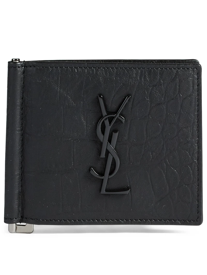 Monogram Croc-Embossed Leather Wallet With Money Clip