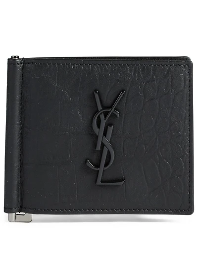 Monogram Croc-Embossed Leather Wallet With Money Clip