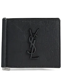 Monogram Croc-Embossed Leather Wallet With Money Clip